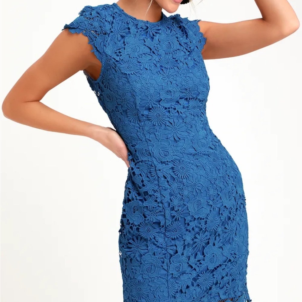 Lulus  Romance Language Blue Backless Lace Dress